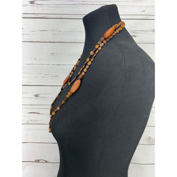 Cedar Brown‎ Bead African Inspired Hand Made Wooden Necklace & Earrings - Picture 9 of 11